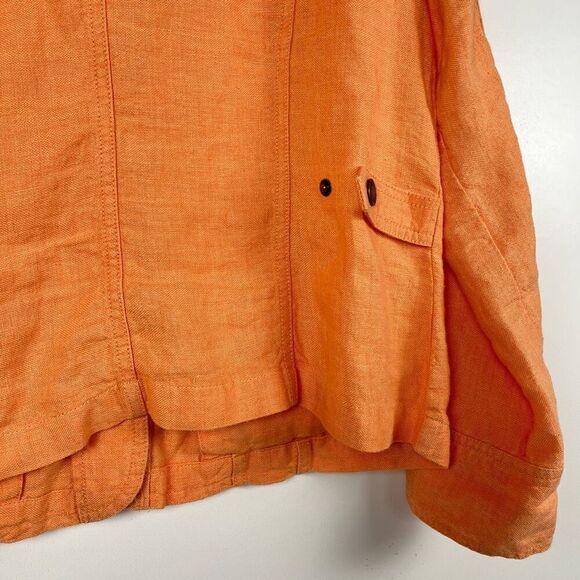J. Jill Linen Summer Jacket Women's Medium Orange Peach Flap Pockets Collared - Picture 7 of 11